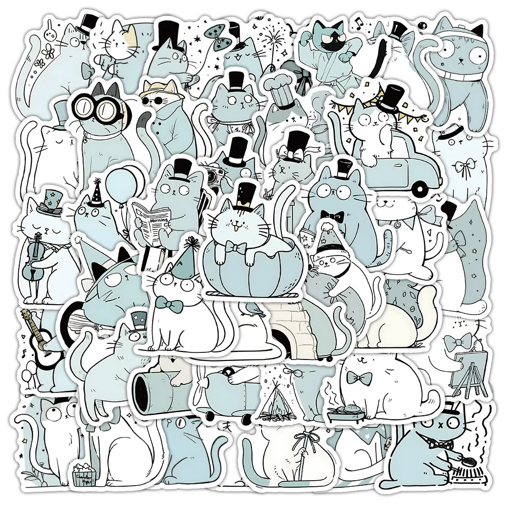 

10/53PCS Fashion Exquisite new cat stickers with hats For Phone Bottle Scrapbook Travel Bag DIY Aesthetic Decals Creative Gifts