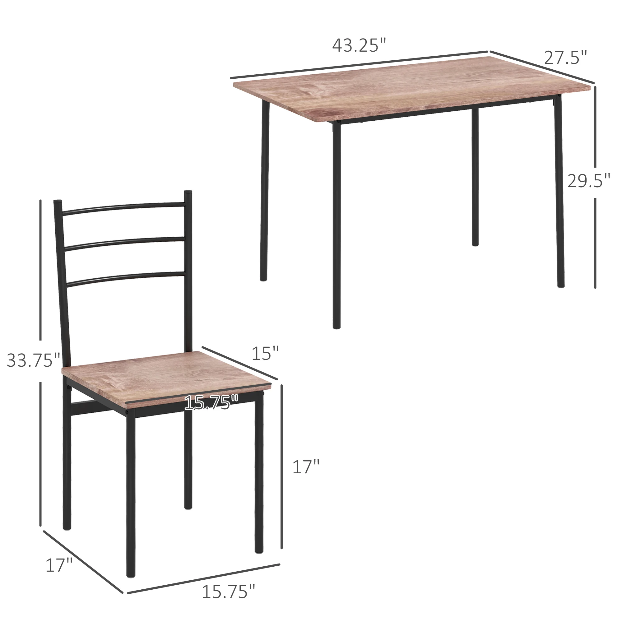 Homcom 5 Piece Dining Table Set for 4, Space Saving Table and 4 Chairs