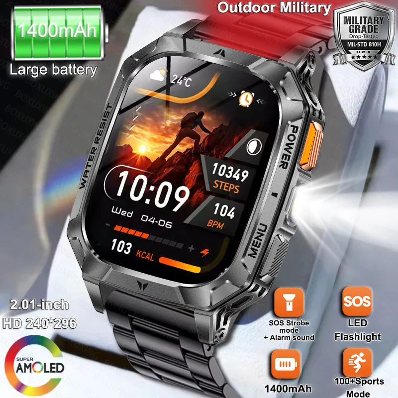 

2026 New 1400mAh Super Battery Durable Adult Smart Watch 2.01 inch GPS Trajectory 10ATM Waterproof BT Call Sports Smartwatch Men