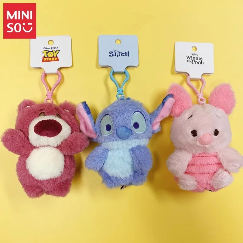 

MINISO Q Disney plush doll pendant strawberry bear Stitch schoolbag keychainAnimation Derivatives/Peripheral Products