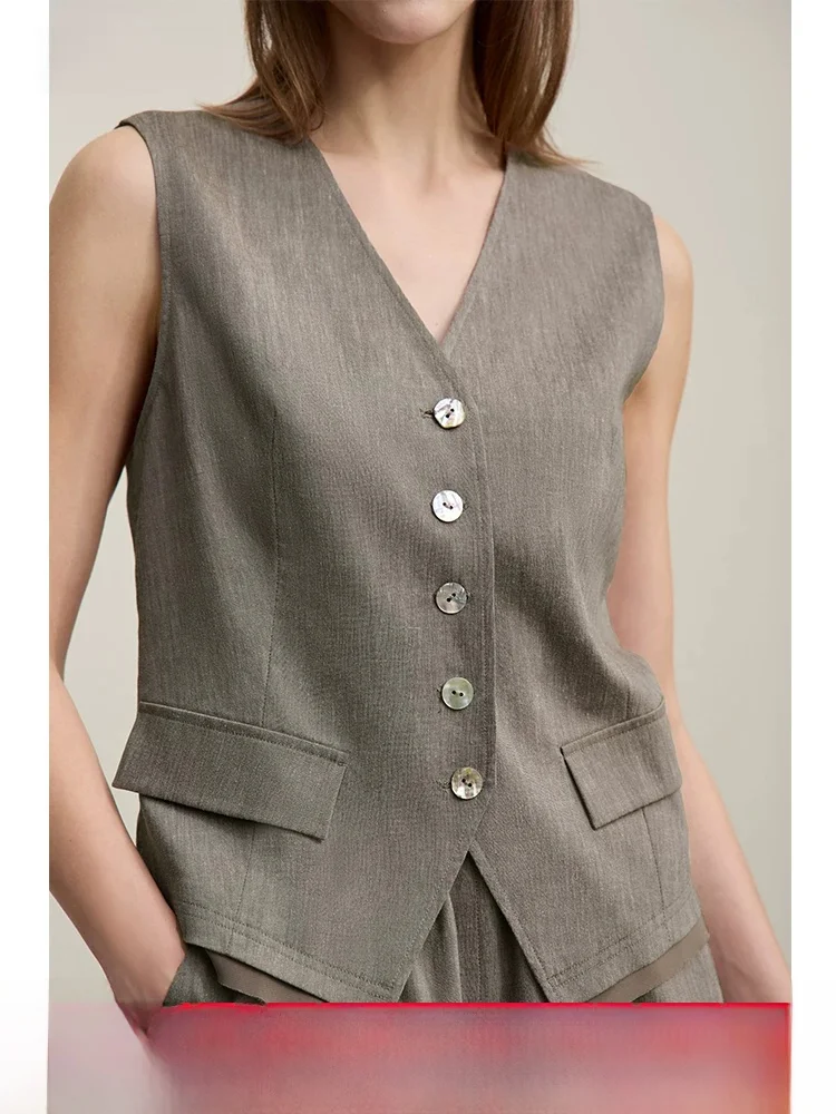 

i Summer New Sle V-Ne Linen Jaet Women's Patchwork Hem Chiffon Top Simple Sle Girl's Outerwear Polyester Blend