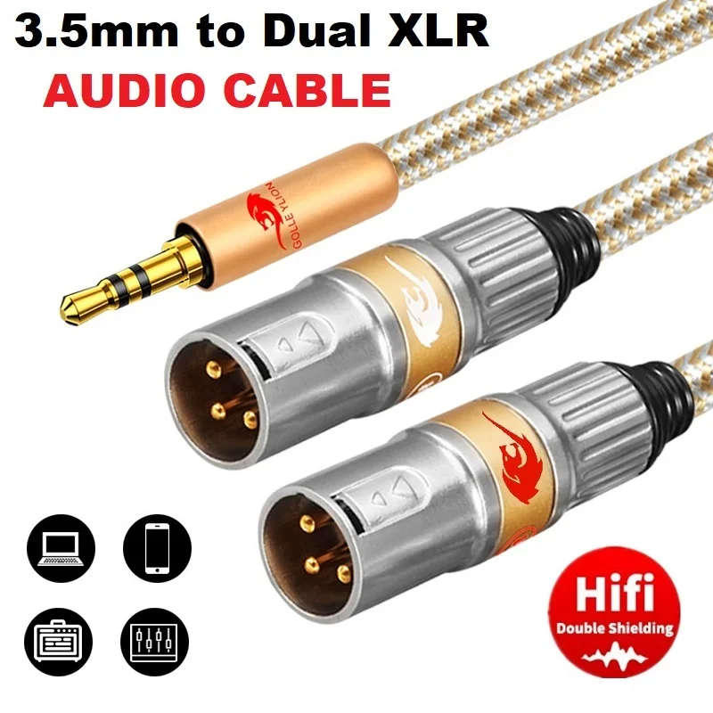 

Hifi 3.5mm to Dual XLR Male Audio Cable for PC Phone Mixer Amplifier 1/8 Inch 3.5 to XLR 3 Pin Adapter Y Splitter Shielded Cords