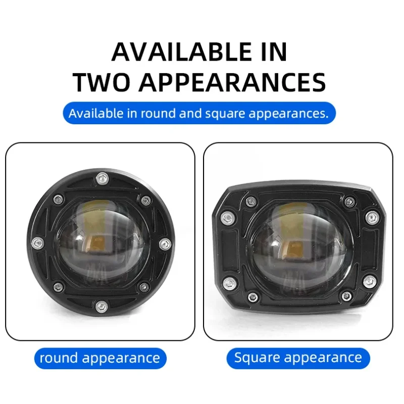 3 Zoll 8D LED-Linse Fahr-Arbeitslicht 30 W zweifarbige Unterputz-Nebelscheinwerfer quadratisch rund für Off-Road 4x4 LKW SUV ATV Motorrad – Detail 8