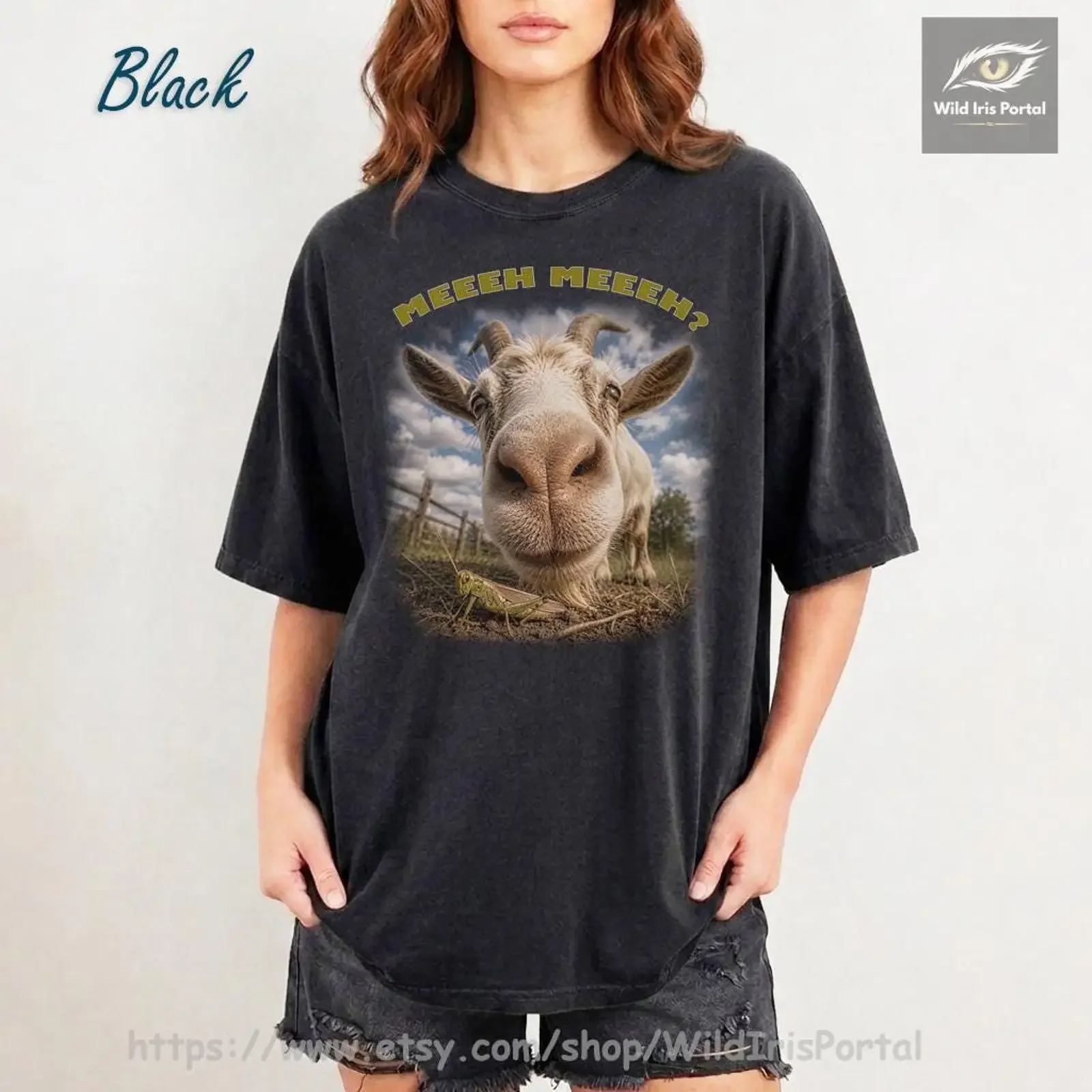 Meeeh Funny Goat Snout Close Up Meme Grasshopper Silly Animal Lover T Shirt  vintage Washed designer clothes Stylish homme