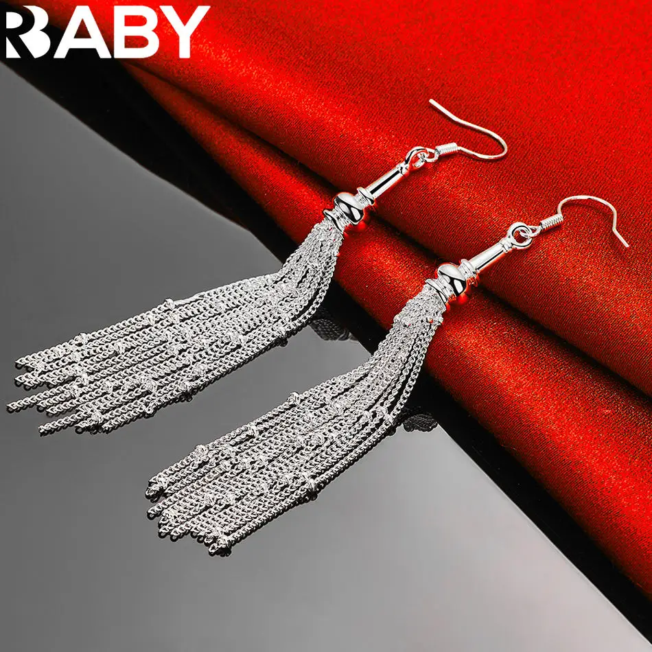 

URBABY 925 Sterling Silver Tassels Round Bead Drop Earrings For Women Fashion Jewelry Elegant Party Accessories Gift