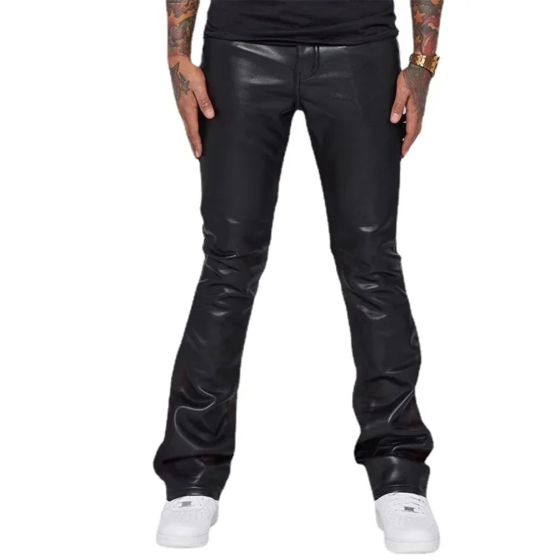 New Men Small Elastic Imitation Leather Pants Fashion Home High Street Bar KTV Casual Trousers