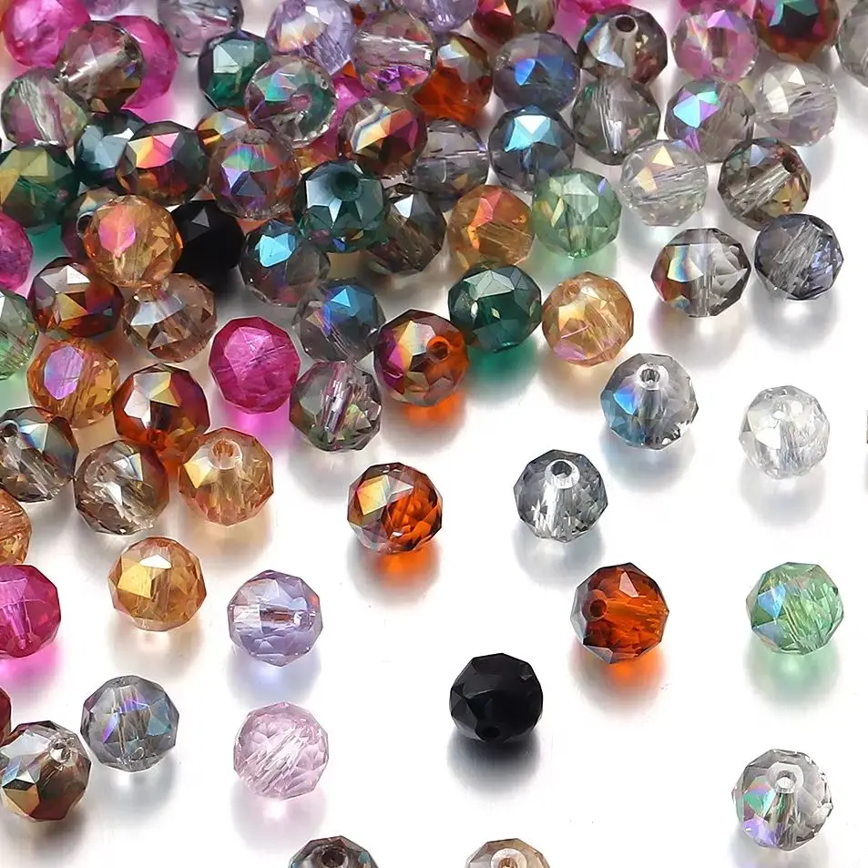 50pcs/lot Austria Crystal Glass Beads Round Flat Faceted Glass Loose Beads For Jewelry Making DIY Bracelet Necklace Accessories