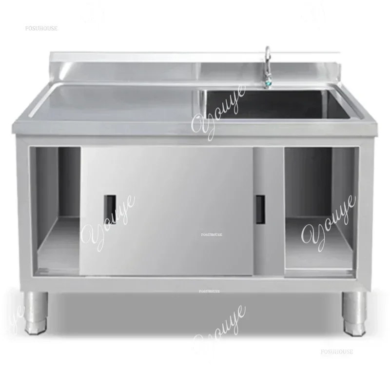 Stainless Steel Kitchen Sinks Commercial Sinks Platform Vegetable Basin Multi-functional Moveable Door Stove Cabinet with Sink