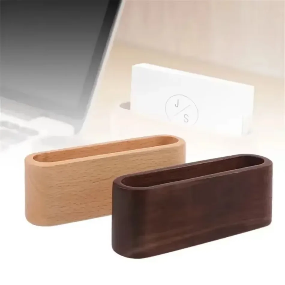 1 Pcs Wooden Business Card Box Creative Desktop Large Capacity Display and Storage Business Card Holder Black Walnut Solid Wood