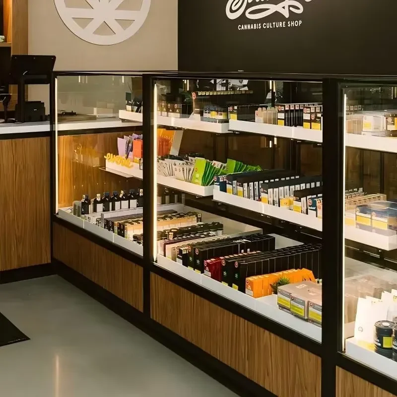 Smoke Shop Display Showcase with Logo Tobacco Store Counter LED Glass Display Case for Smoke Shop Accessories