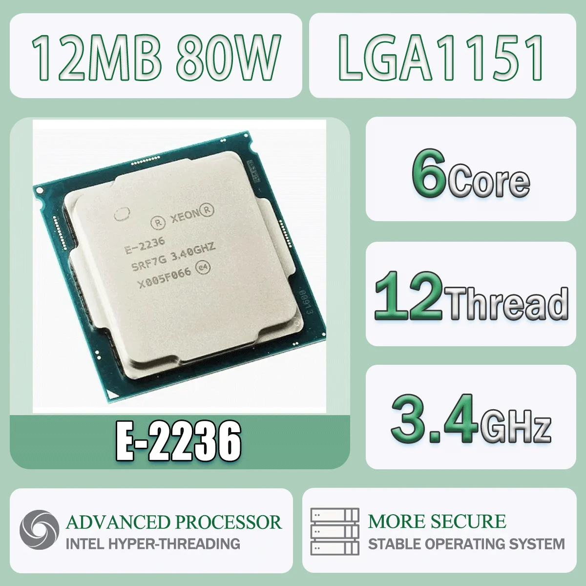 Intel Xeon E-2236 6 core 12 thread 3,40 GHz DDR4 12 MB 80 W Processore CPU per computer Server E2236 Pacchetto LGA 1151