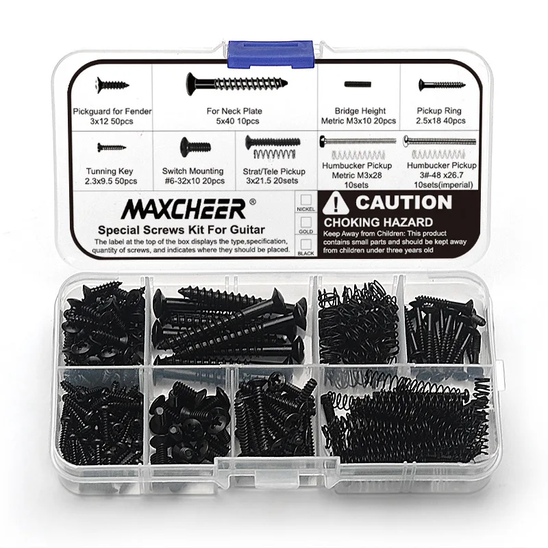 Guitar Screws Springs Kit 9 Sizes, Single Coil Humbucker Pickup Mounting Screws Springs for Pickguard Switch Parts