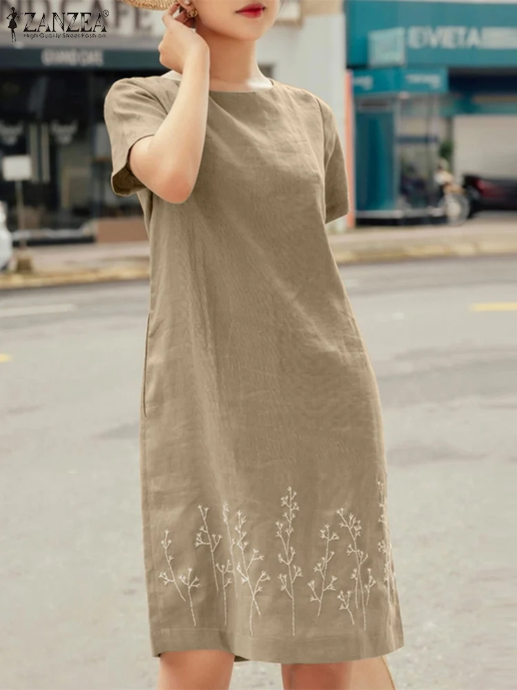 

Лето 2024, платье ZANZEA для отдыха, женское модное платье с коротким рукавом и цветочной вышивкой, женский элегантный женский рабочий Сарафан