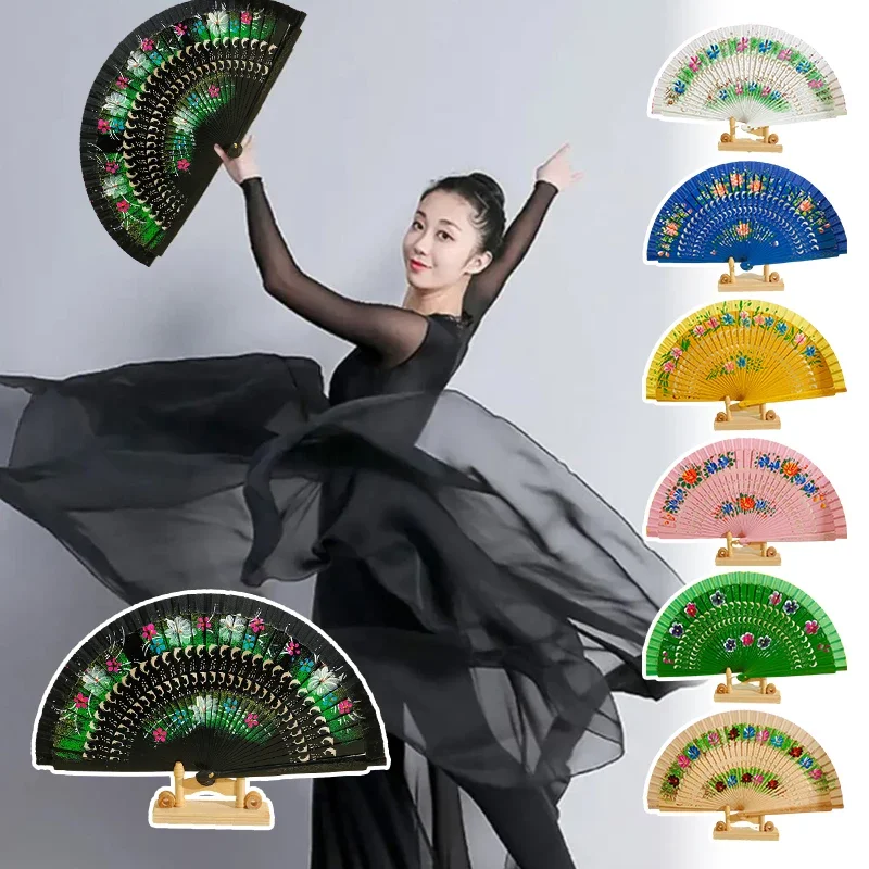 Classical Spanish Style Wooden Folding Fan Double Sided Painted Hand Fan for Home Decor Parties Crafts and Cultural Events