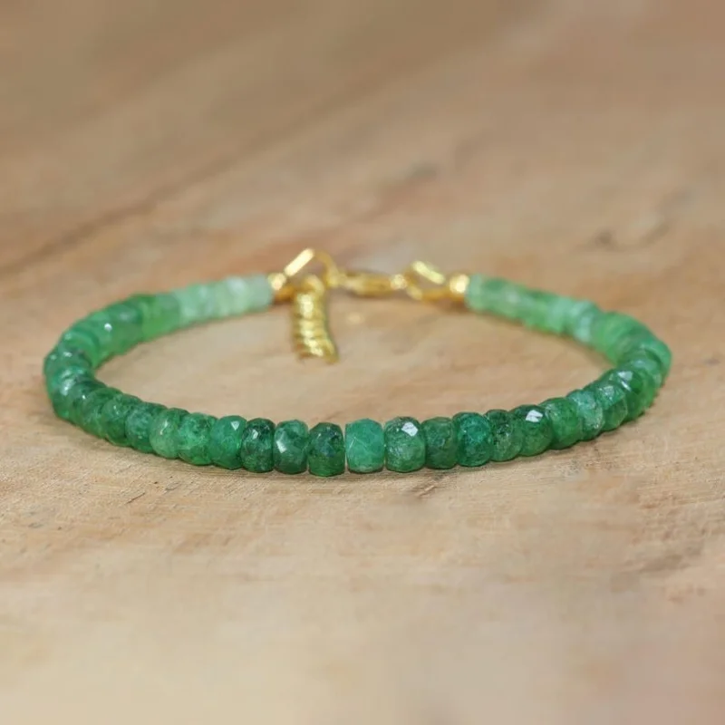 AAA Faceted Emerald Gemstone 7 Natural Beaded Bracelet 925 Silver Jewelry EB01
