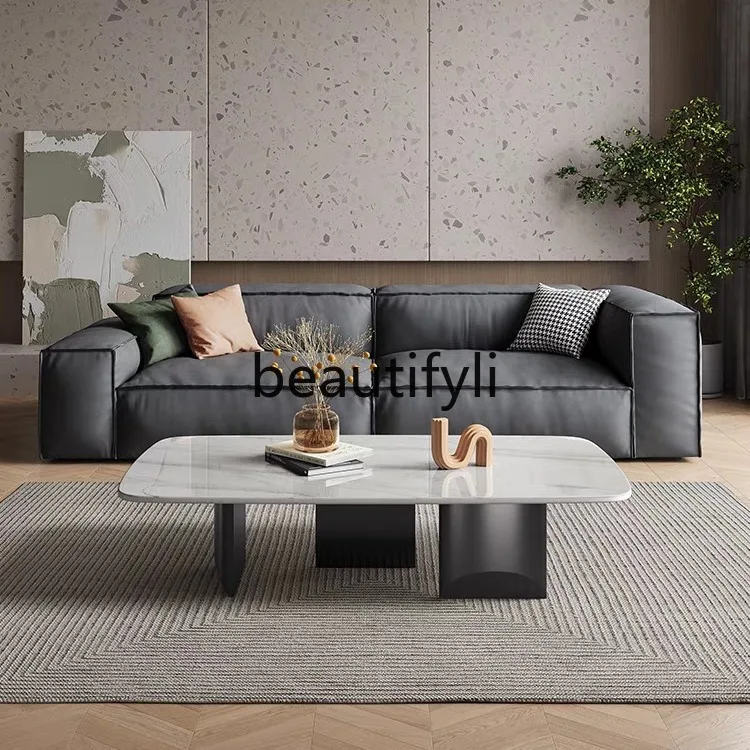 

Italian minimalist rock slab coffee table living room rectangular matte bright rock slab tea table