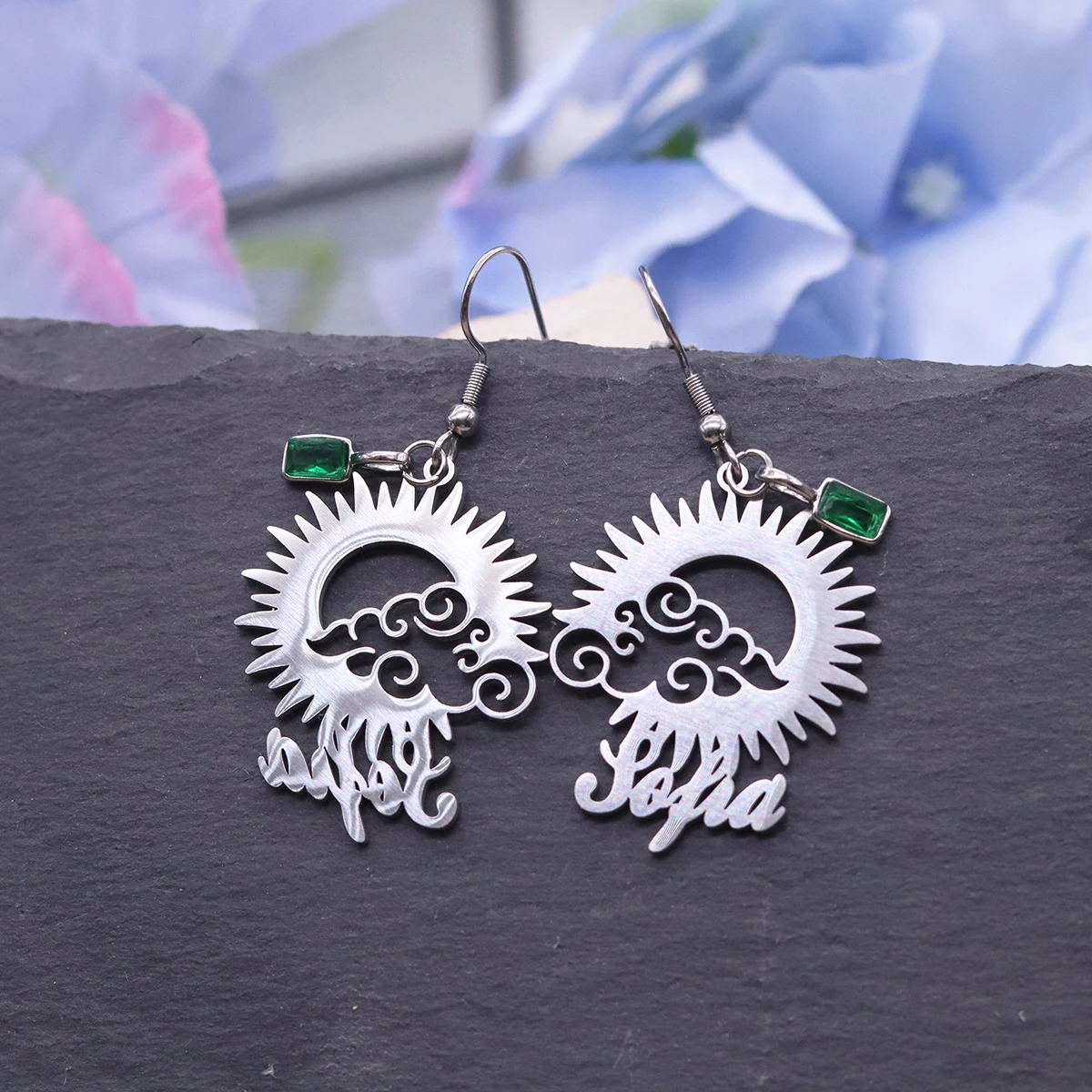 Fashion Sun with Cloud Custom Name Earrings Personalized Stainless Steel Initial Letter Jewelry For Women Earrings Gifts 1 Pair