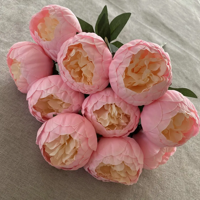 10 Heads Big Bud Silk Peony Artificial Flower Peony Bridal Bouquet Outdoor Wedding Decor Home Fake Flower Valentine\'s Day Gift
