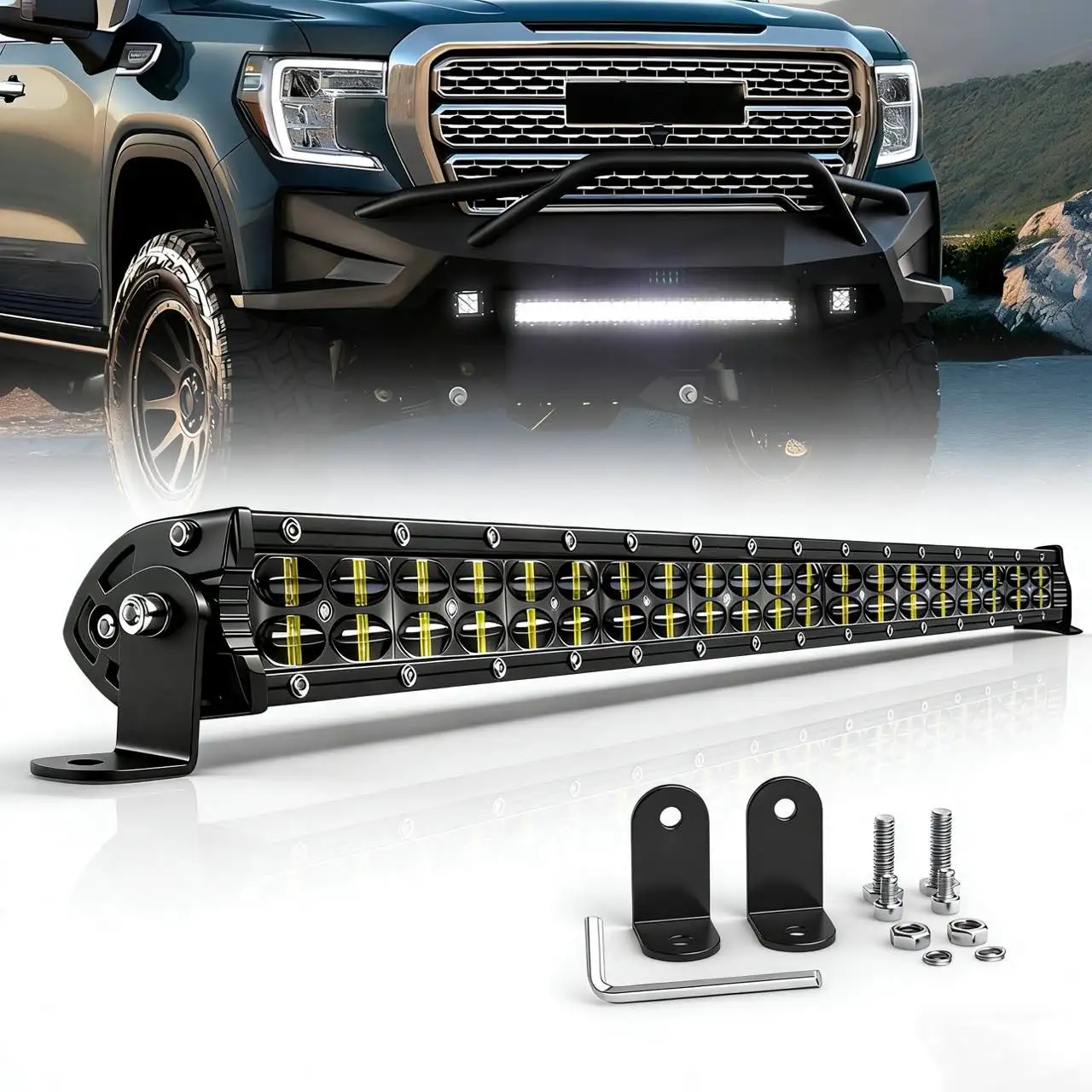 Barre lumineuse LED double rangée UNISHIINE 6D 14-42 pouces, lumière blanche 6000K, faisceau spot super lumineux pour camion, AUV, 4X4, moto, 12V 24V