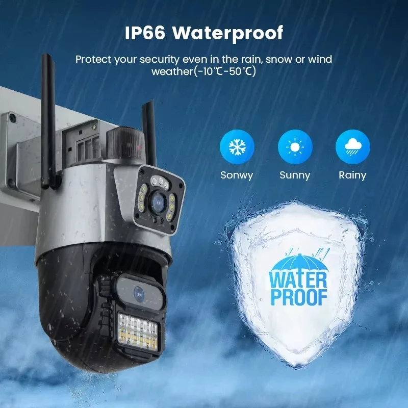 8MP WiFi Camera Outdoor Night Vision Security 4K Video Surveillance Dual Lens Dual Screen PTZ V380 Pro IP Smart Monitor CCTV