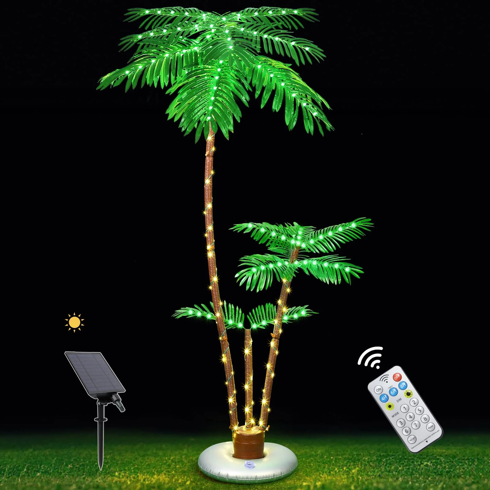 

Solar Lighted Palm Tree for Outside Patio, Christmas Decoration Decor, Light Up LED Artificial Trees Lights for Party Yard Pool