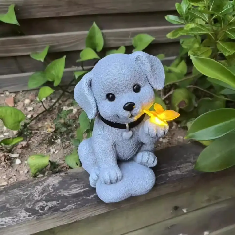 

Поделки из смолы, щенок, бабочка, солнечное украшение, креативная водонепроницаемая статуя собаки, свет, яркие милые художественные фигурки, украшения для газона