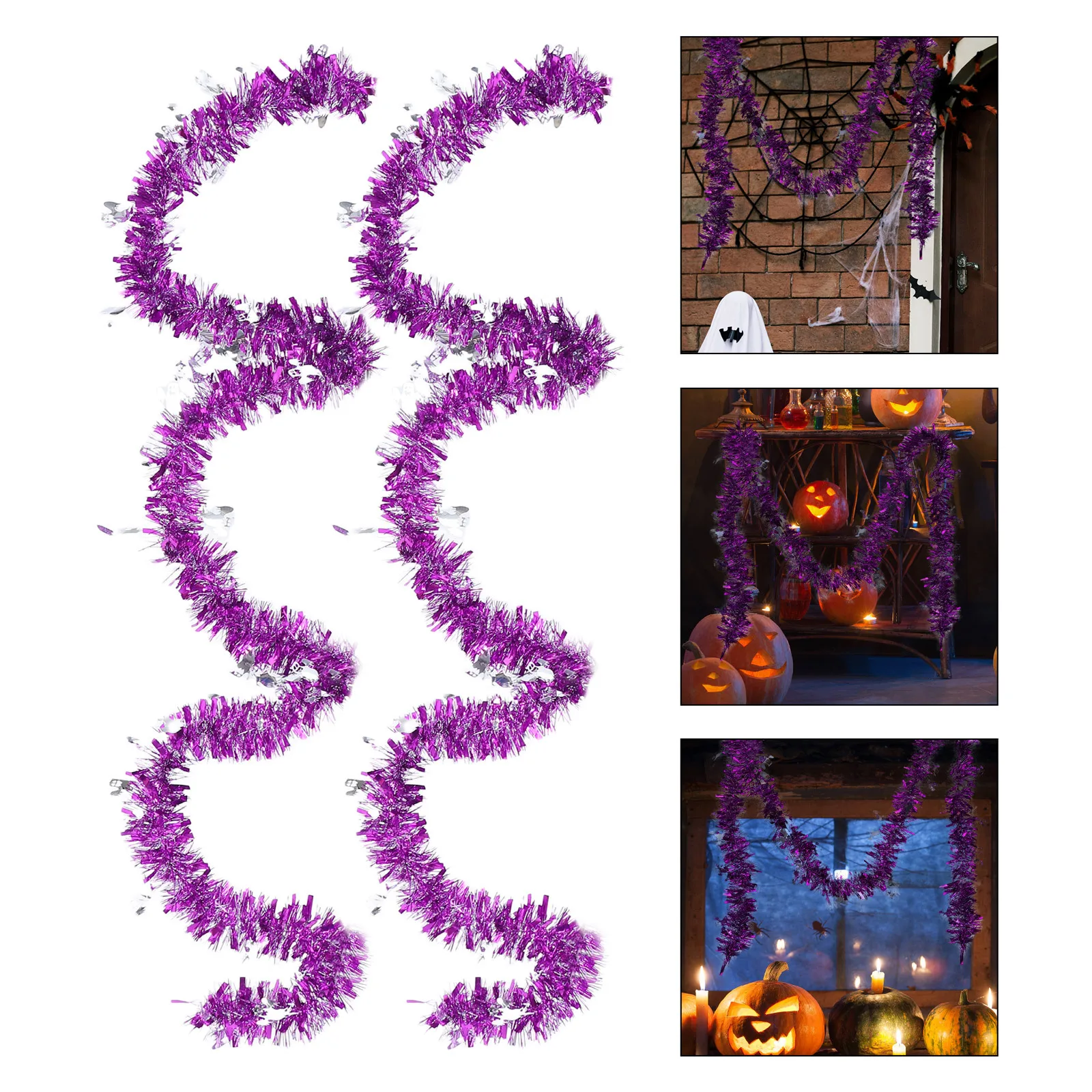 

5Pcs Halloween Tinsel Garland Colorful Metallic Ghost Twist Shiny Indoor Outdoor Spooky Decoration for Tree Fireplace Staircase
