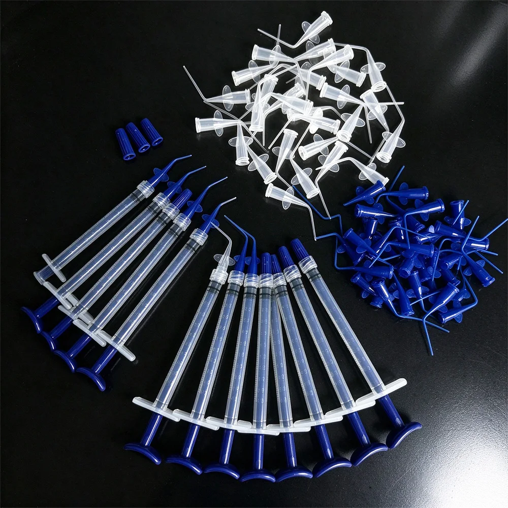 Dental Delivery Syringe Set, with Graduated Resin Delivery Syringe, Curved Tip Delivery Head, Blue Push Rod, for Delivery and Injection of Dental Resin, Etchant, Adhesive, and Paste Materials