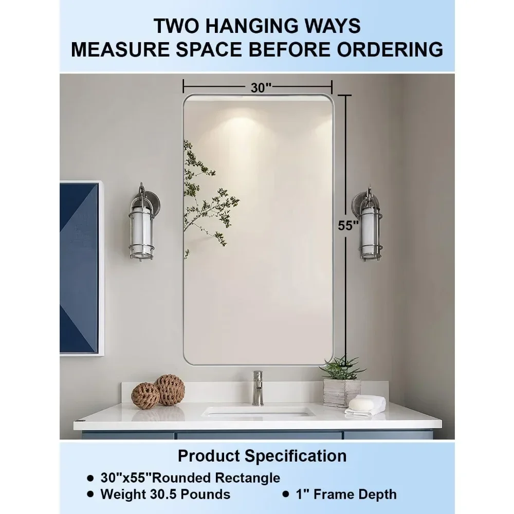 Imagem -02 - Silver Retangular Vanity Wall Mirror Non-rusting Metal Frame Modern Silver Bathroom Mirror 30 x 55