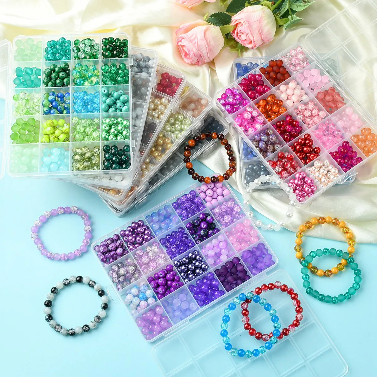 About 400pcs 20 Styles Round Glass Beads For Necklaces and Bracelets DIY Jewelry Making Finding Kits