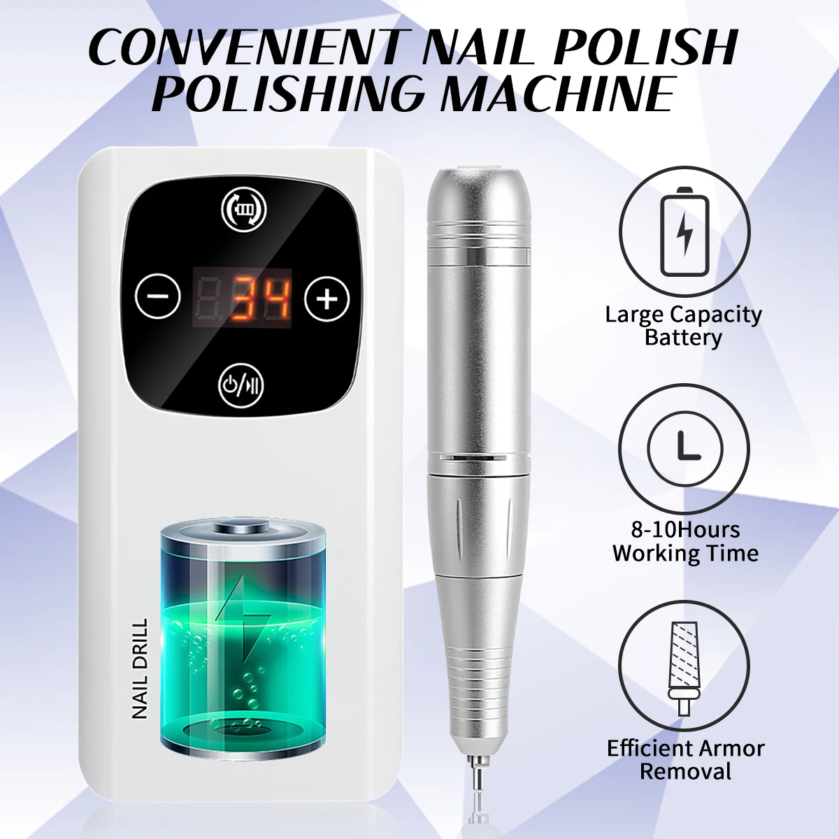 2 in 1 Wireless Nail Drill Machine 450000RPM Nail Gel File Polisher UV Nail Lamp Drying Function Rechargeable For Nails Manicure