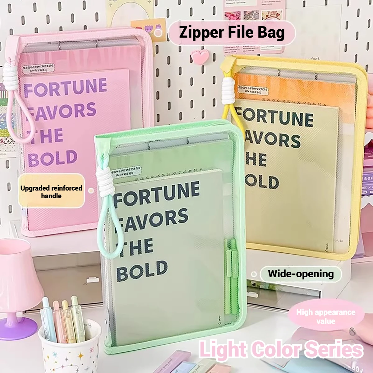 Zippered Macaron Transparent A4 Envelopes: Large Capacity Waterproof Portfolio, Thickened Student School File Organizer Bag