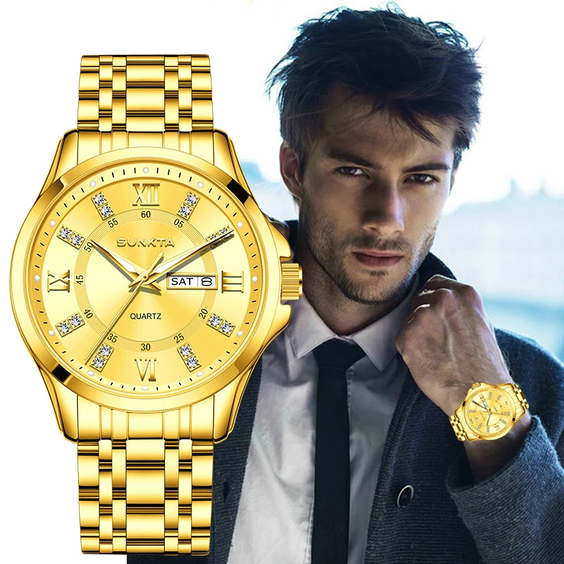 SUNKTA Top Brand Fashion Style Quartz Man Watch Luxury Business Classic Diamond Dial Wristwatches Steel Waterproof Watches Reloj