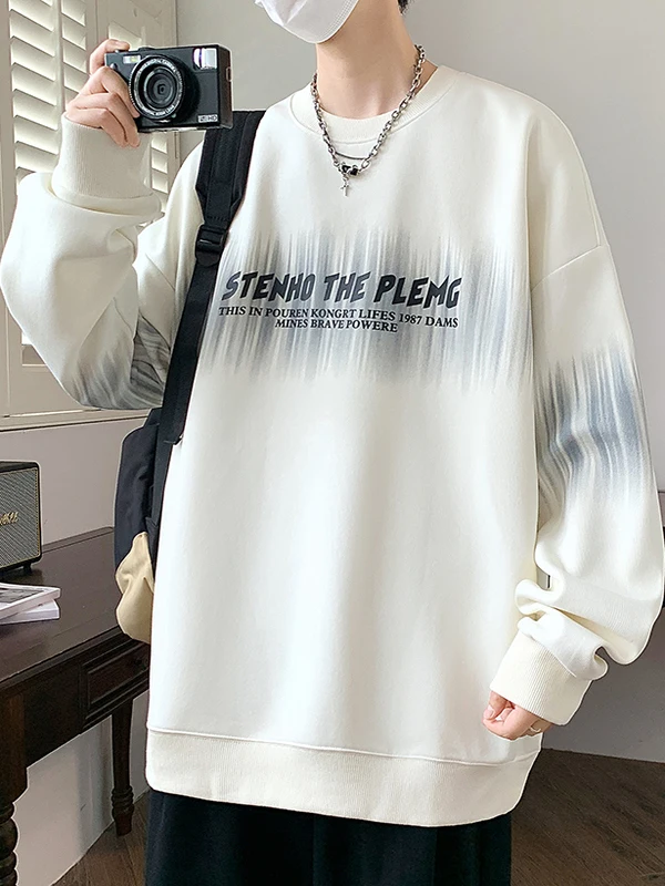 Camiseta de Moletom Masculina de Manga Longa com Gola Redonda e Caimento Solto, Estilo Casual Confortável e Respirável para P...