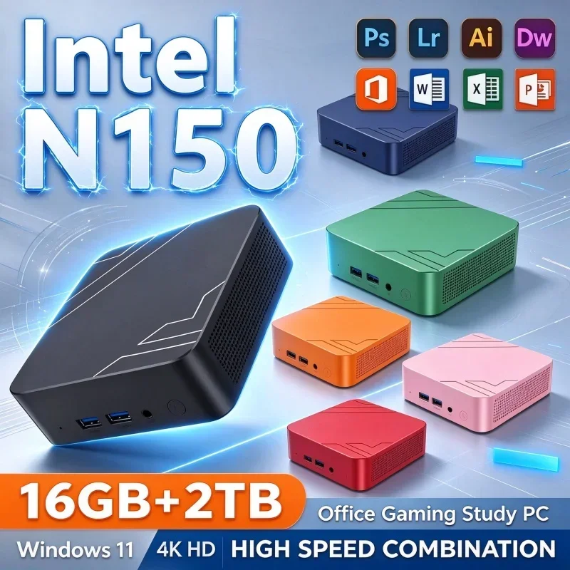 New Mini Desktop Computer Intel Core N150 Windows 11 16GB RAM 1TB 2TB SSD WiFi6 BT5.2 Mini PC for Home Office Daily Work Gaming