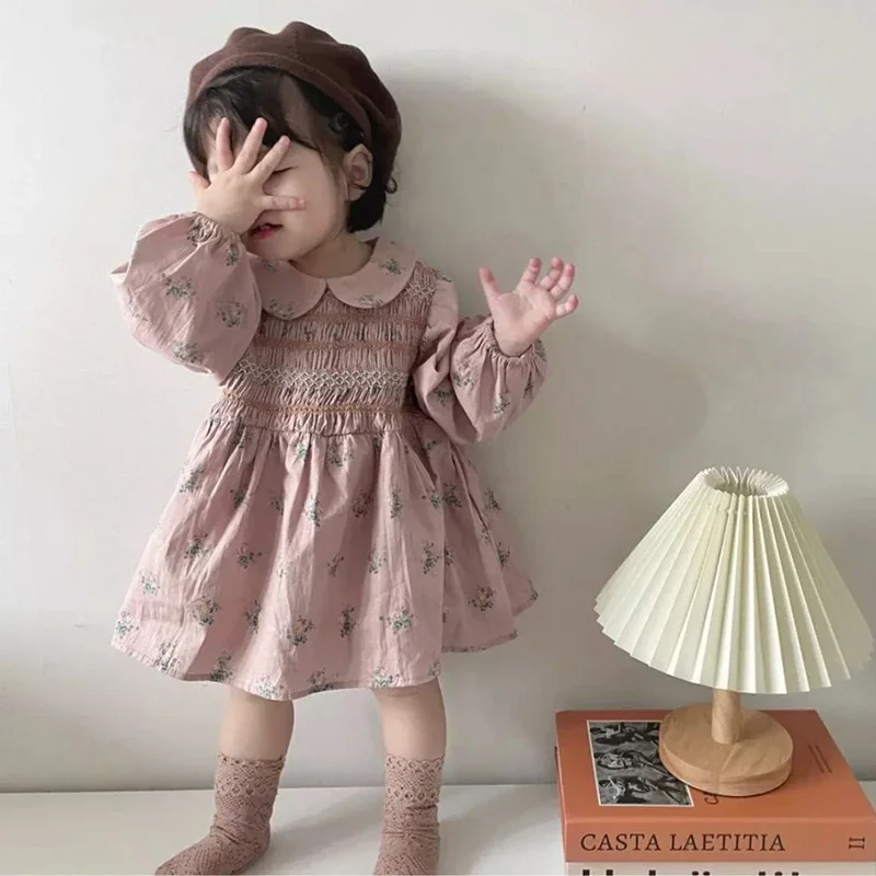 2024 New Autumn 0-3Yrs Kids Princess Dress Baby Bodysuits Long Sleeved Cotton Print Infant Baby Girls Party Dress Sister Clothes