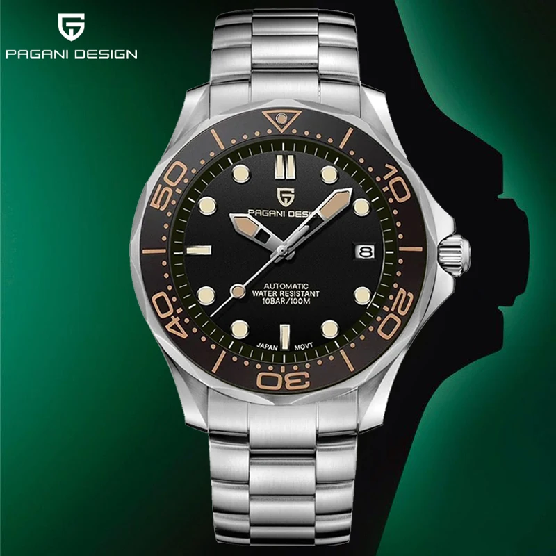 PAGANI DESIGN Men's Watches full Automatic Mechanical Wrist Watch with Stainless Steel Mesh Watchband 100M Water Resistant NH35A