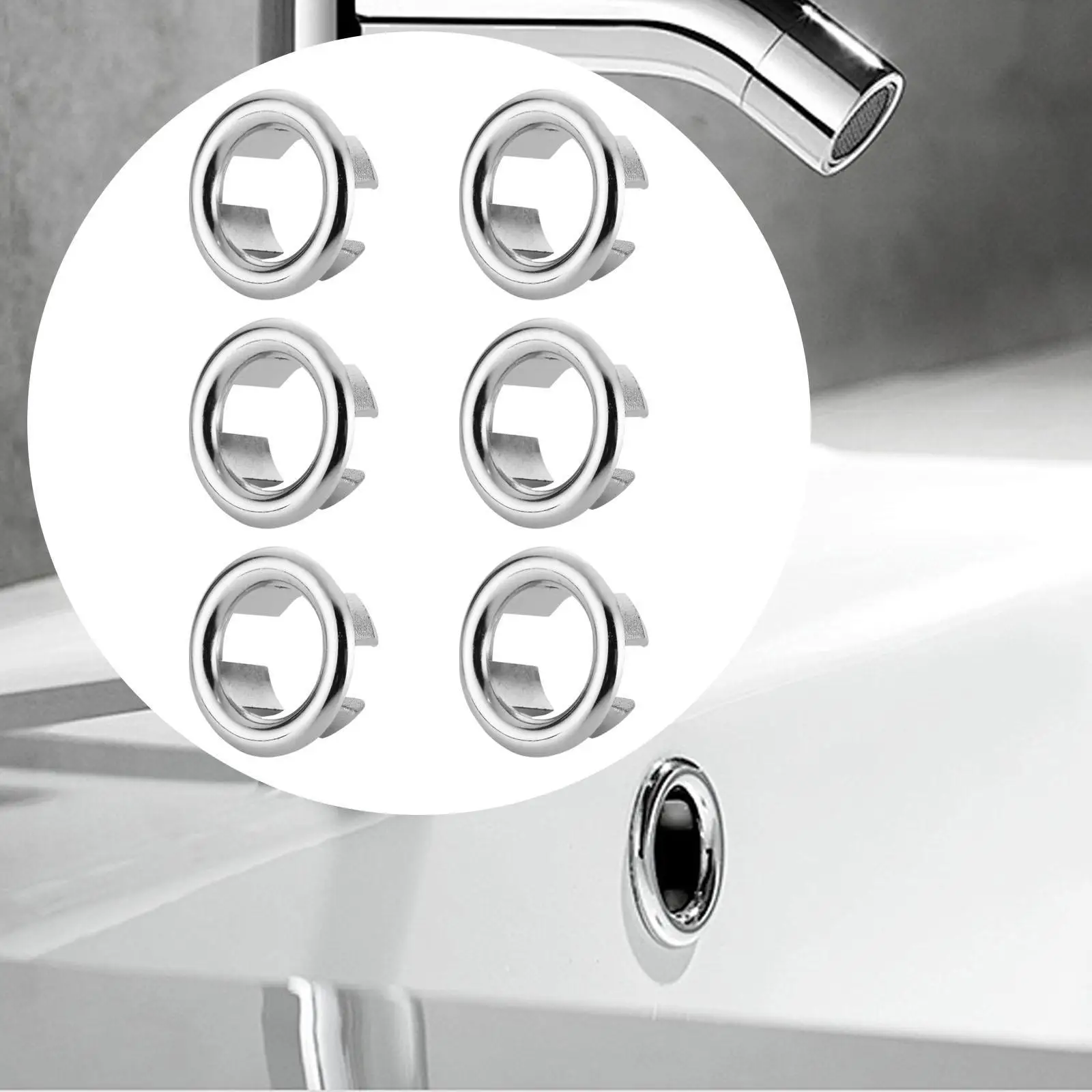 

6Pcs Sink Overflow Cover Overflow Rings Basin Insert Hole Cover Vanity Sink Overflow Cap for Washroom Shopping Malls Bathtub