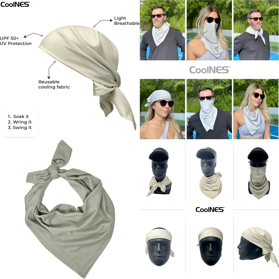 باندانا تبريد قابلة للتعديل من CoolNES للأنشطة الخارجية والرياضة - تبريد فوري عند مبلل بعامل حماية من أشعة الشمس 50 خفيف الوزن