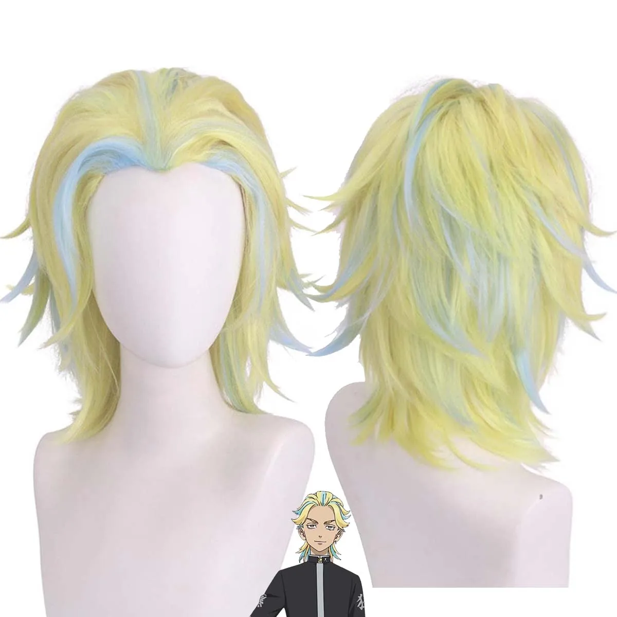 Anime Tokyo Revengers Rindo Haitani Cosplay Destaque Peruca Amarelo-Verde Para Homens