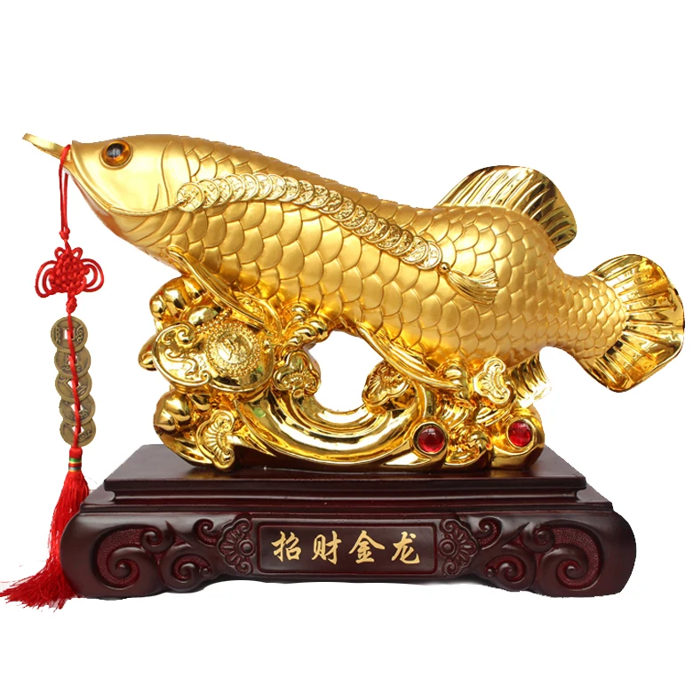 

40CM large Asia Home store COMPANY office Art deco bring wealth money good luck Golden Dragon Arowana fish FENG SHUI statue