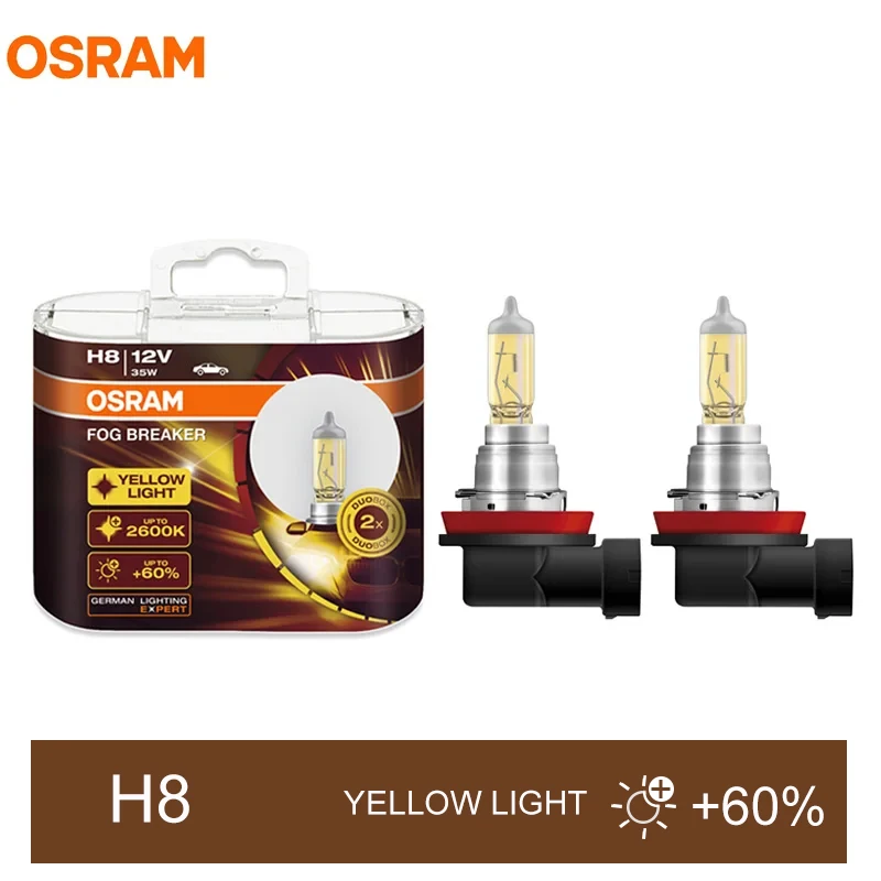 OSRAM H8 Fog Breaker 12V 55W 2600K Yellow FBR Halogen Original Headlight 62212FBR(Pair)