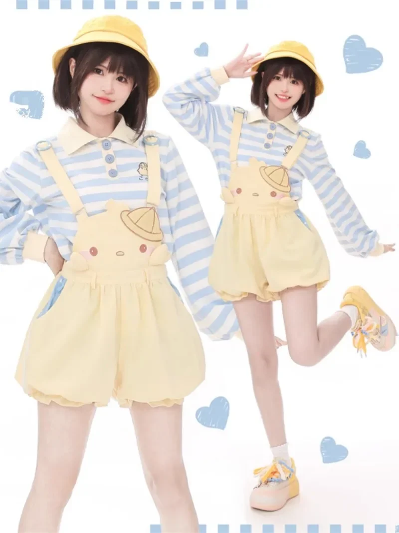 2024 Japanese Autumn Cartoon Fashion Cute Versatile Little Yellow Chicken Overalls For Women
