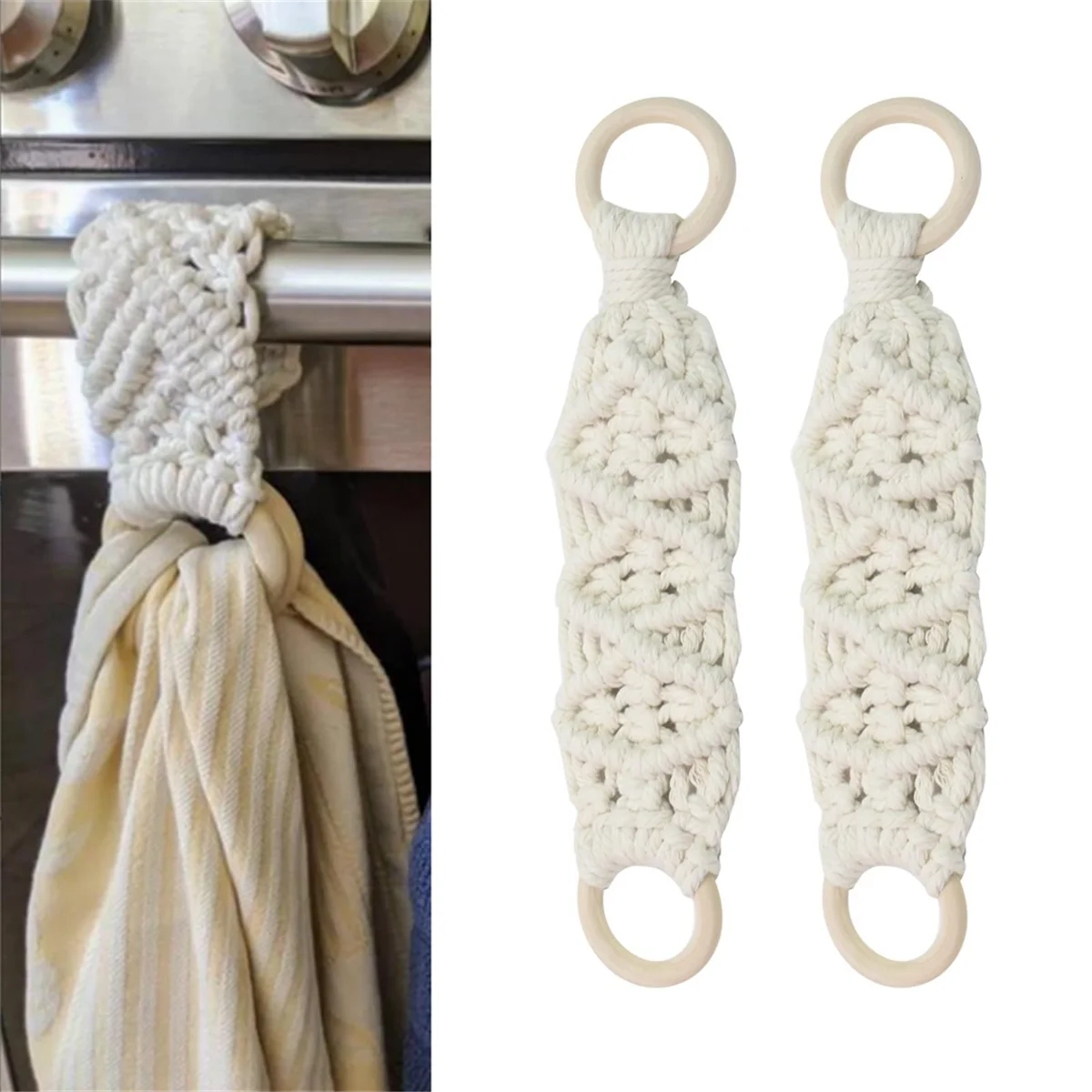 2 PCS Hanging Kitchen Towels Ring Crochet Hanging Dish Towel Kitchen Towels with Hanging Loop Holder 10.43x2.56inch