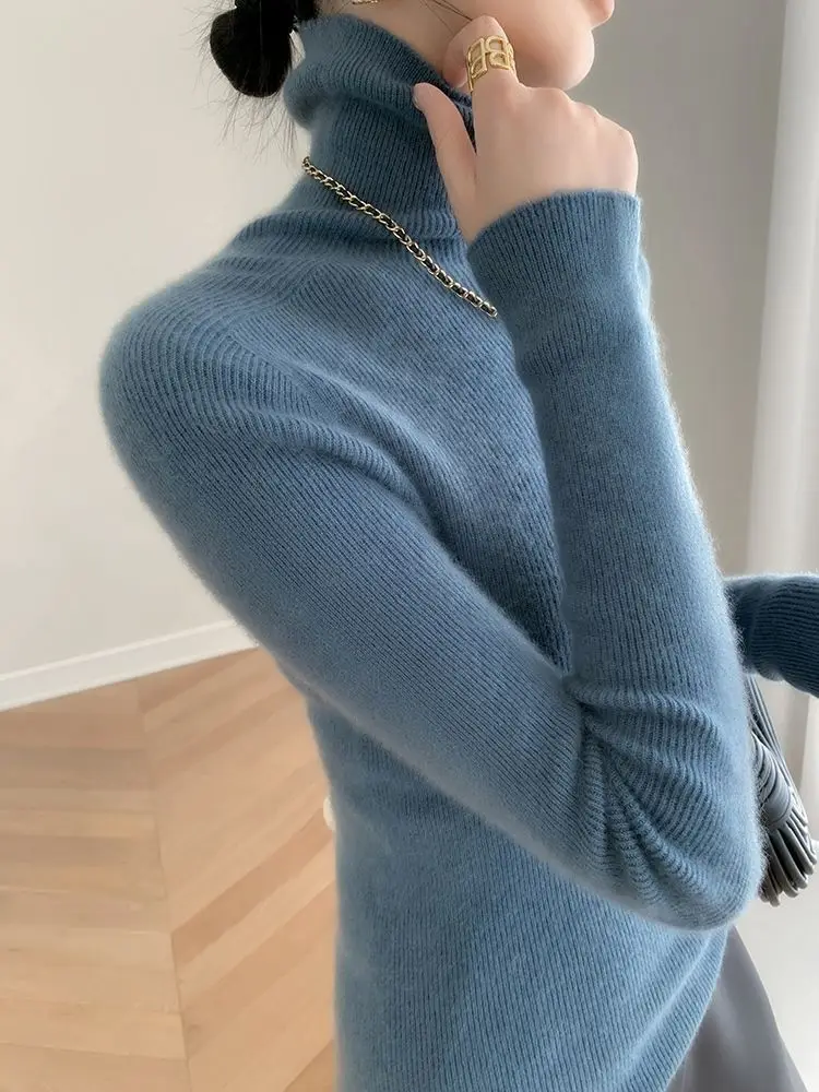 2024 Korean Style Turtleneck Long Sleeve Pullover Fashion Soft Warm Basic Sweater Women\'s Autumn Winter Slim Solid Knitwear Tops