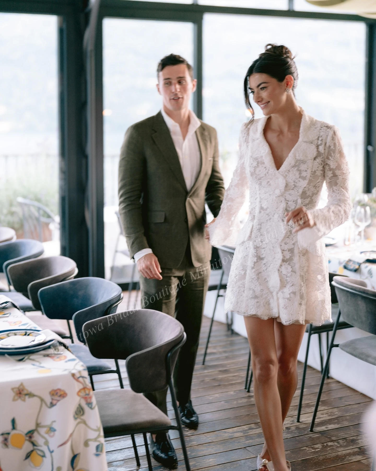 Mini robe de mariée en dentelle à manches longues, petit blazer trapèze blanc, fête des patients, réception de la douche, cérémonie, fête de fiançailles