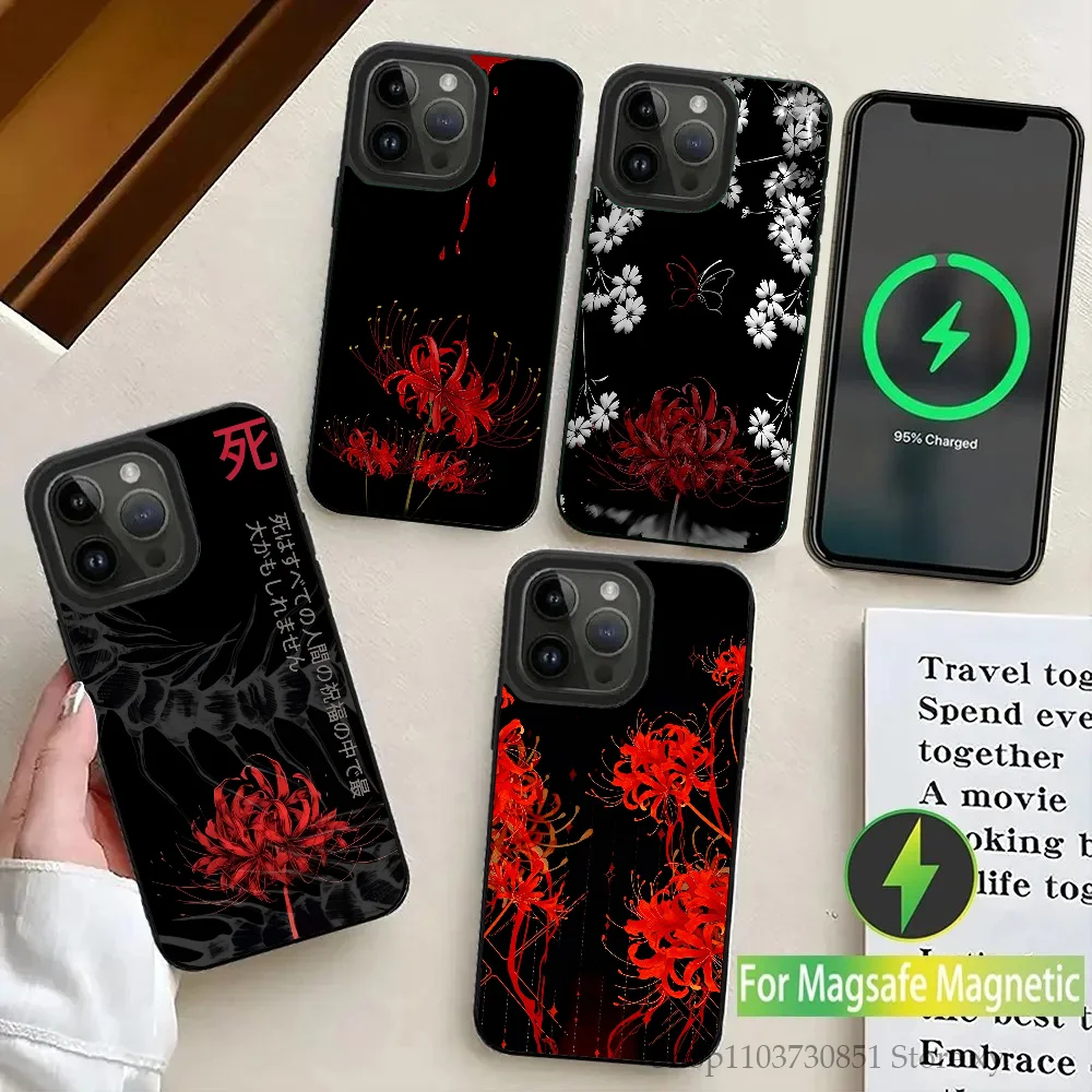 Red Spider Lily Flowers Phone Case Strong Magnetic For IPhone 15 14 13 Pro Max 11 12 Mini Alex Mirror For Magsafe