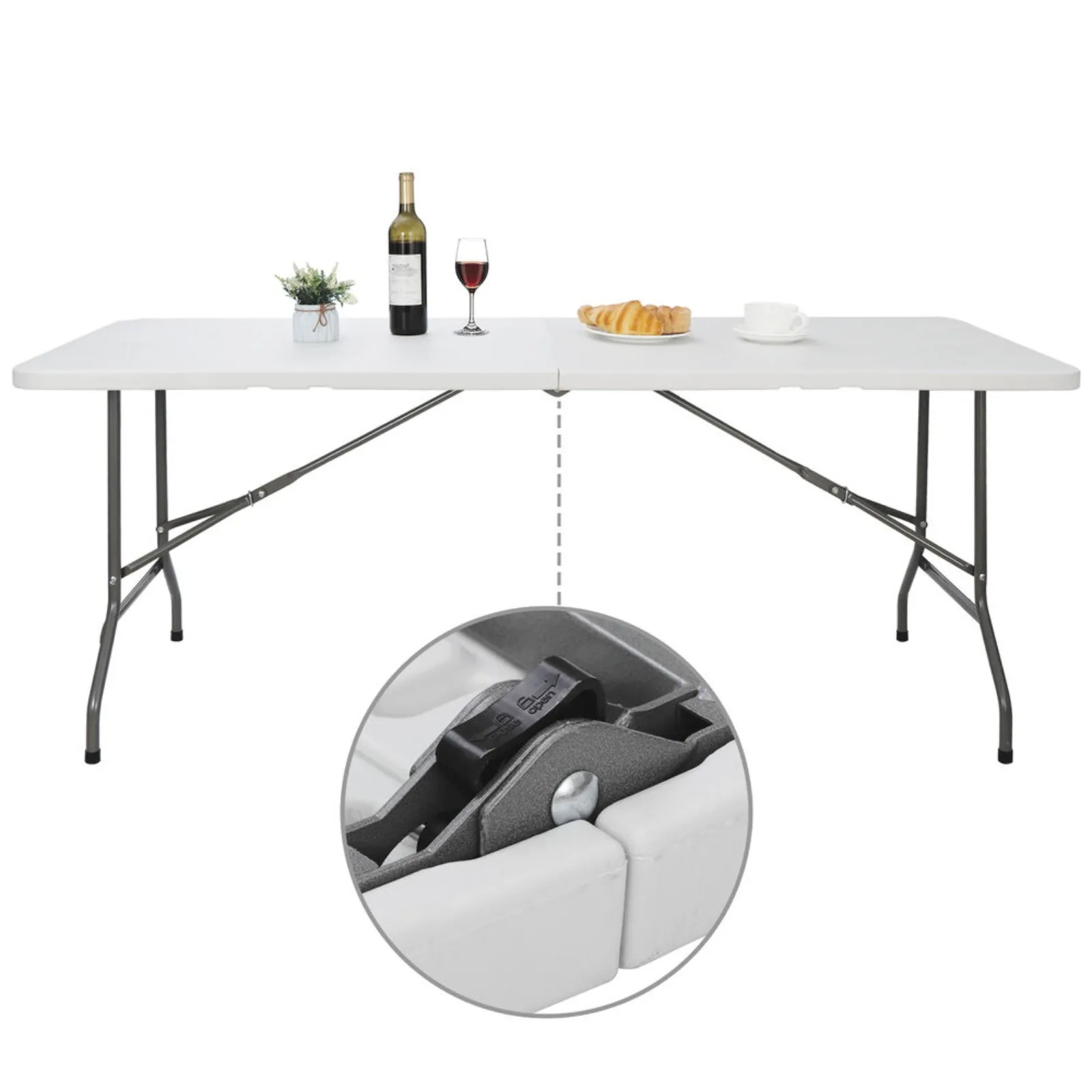 

6FT Plastic Folding Table Portable Fold-in-Half Picnic Utility Table with Handle United States