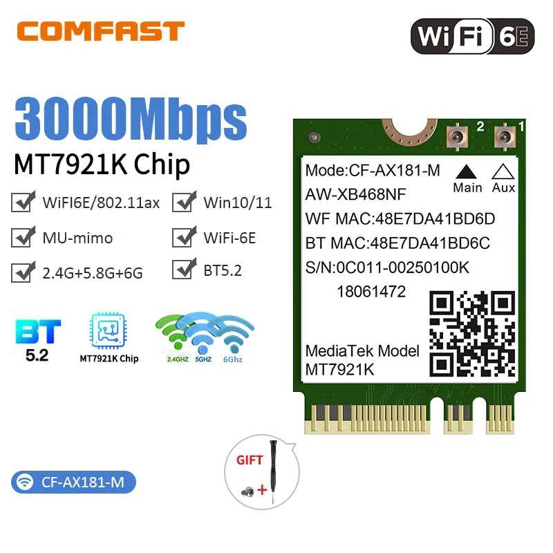 Carte Adaptateur WiFi 6 AX200NGW M.2 Bluetooth 5.0 - WiFi 6 802.11AX 2.4G/5G Jusqu'à 1730Mbps