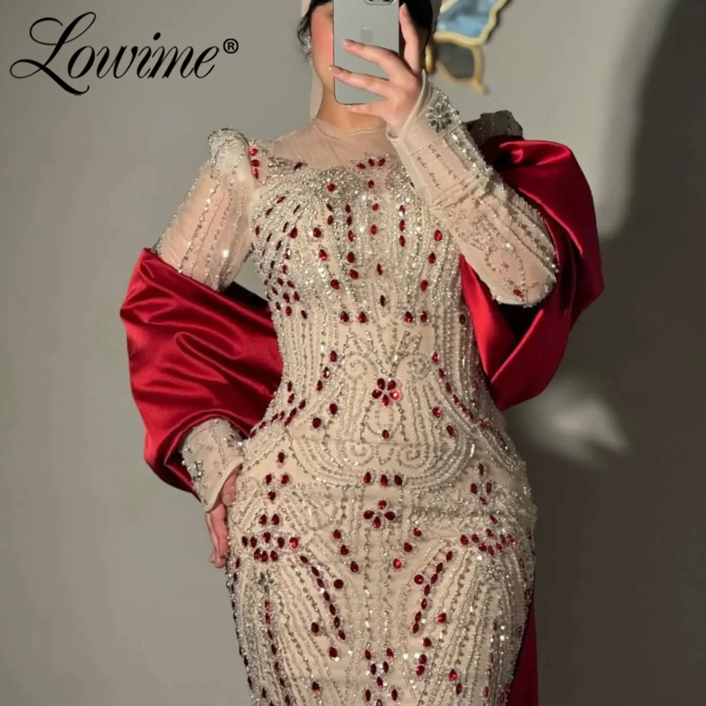 فستان سهرة إسلامي عاري بأكمام طويلة بلون الشمبانيا رسمي مخصص عربي دبي مقاس كبير رداء حفلات الزفاف للنساء Abendkleider